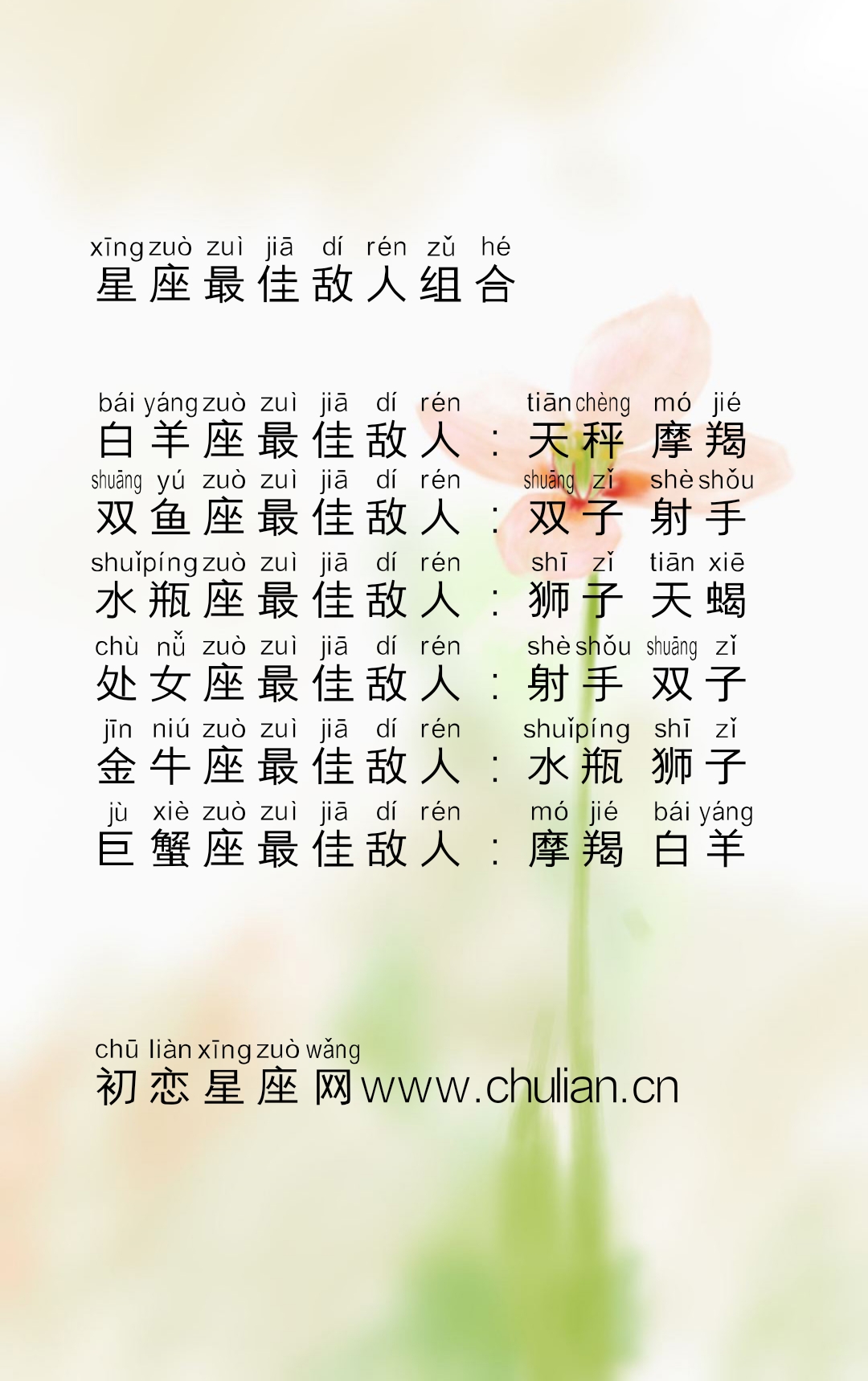 星座最佳敌人组合是什么意思